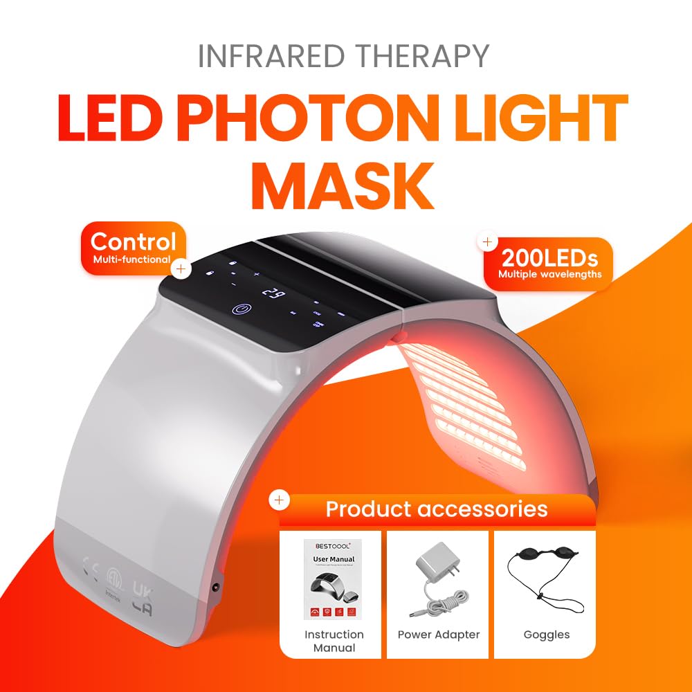 Bestqool LED Mask Photon LED Light Therapy - 6 Colors with Near Infrared Light LED Face Mask for Skin Rejuvenation SPA Facial Body Skin Care Beauty Salon Device