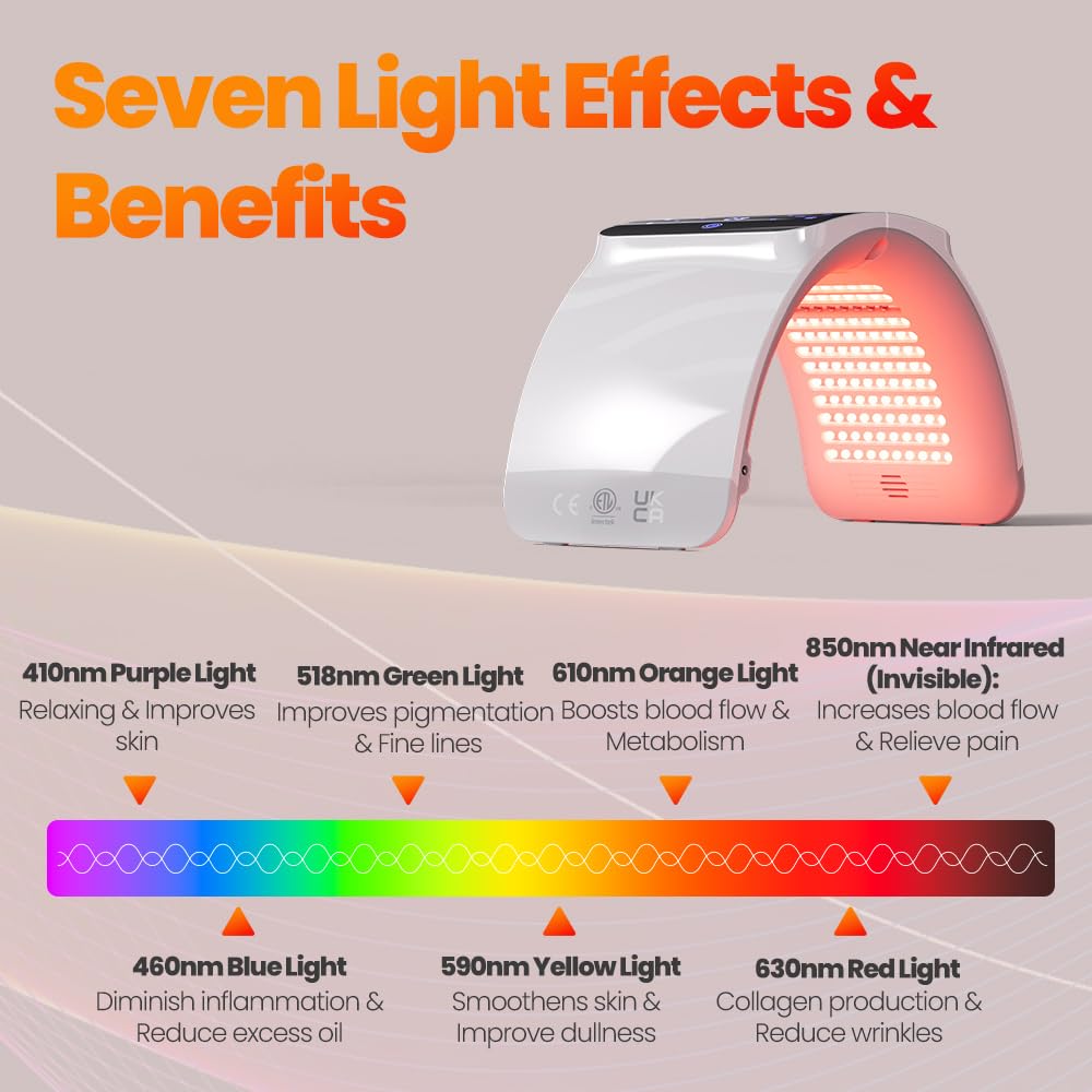 Bestqool LED Mask Photon LED Light Therapy - 6 Colors with Near Infrared Light LED Face Mask for Skin Rejuvenation SPA Facial Body Skin Care Beauty Salon Device