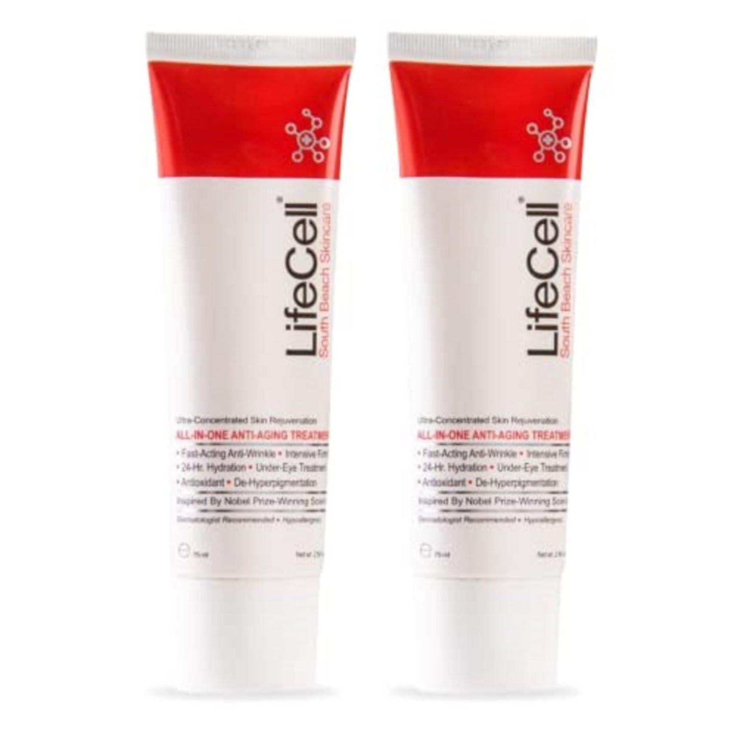 LifeCell All In One Anti-Aging Cream – Reduces Wrinkles, Fine Lines, Dark Circles & Sun Damage – Retinol, Vitamin C, DMAE & Hyaluronic Acid – Fragrance-Free, for All Skin Types (2.54oz), 2-Pack