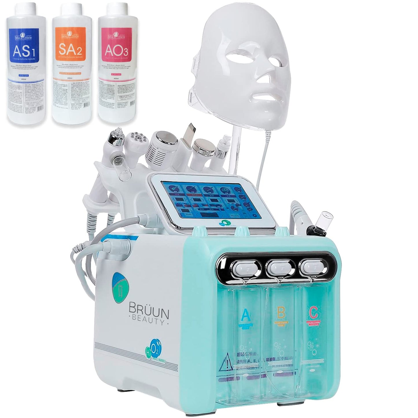 BRÜUN Hydrogen-Oxygen Facial Machine – A 7 in 1 Multifunctional Hydra Face Care Device for Skin Moisturizing – A Vacuum Cleaning Jet for Home and Beauty Salon